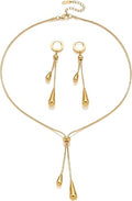 Women's Gold-Plated Teardrop Jewelry Set - Hypoallergenic Adjustable Necklace and Earrings - Simple and Elegant